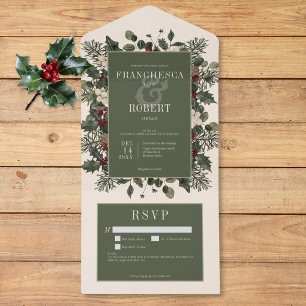 Invitation Tout En Un Rustic Winter Berries & Pine Creative Détails