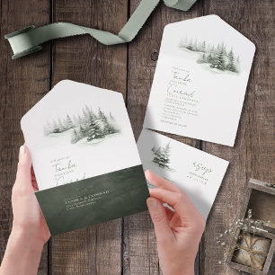 Invitation Tout En Un Rustic Winter Wedding Sage Green ID1049