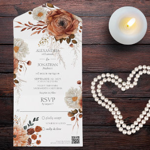 Invitation Tout En Un Rustique Automne Floral QR Code