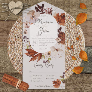 Invitation Tout En Un Rustique Automne Neutre Wreath Dîner gris