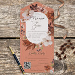 Invitation Tout En Un Rustique Automne Neutre Wreath Rust QR Code<br><div class="desc">DISPONIBLE AVEC OU SANS CODE QR À ANALYSER. Cette conception présente des couronnes d'automne douces de tan, brun, rouille, violet et crème sur un arrière - plan d'argile orange brûlé doux. Ajoutez un code QR à votre invitation afin que les clients puissent accéder rapidement à votre site Web mariage pour...</div>