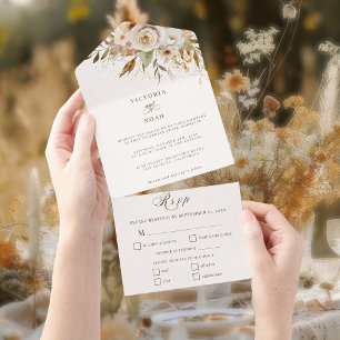 Invitation Tout En Un Rustique Automne Rose Botanique
