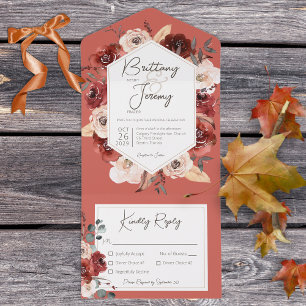 Invitation Tout En Un Rustique automne rouille Floral sur dîner rouille