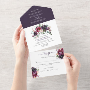 Invitation Tout En Un Rustique Bohème Fleurs Mariage Rouge Rose Plum Pou