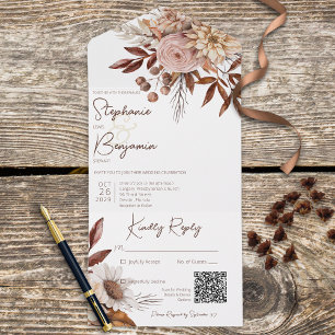 Invitation Tout En Un Rustique Boho Blush Neutres Floral Blanc QR Code