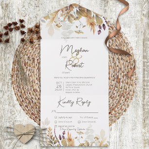 Invitation Tout En Un Rustique Boho Fall Fleur sauvage Dîner Blanc