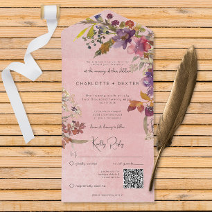 Invitation Tout En Un Rustique Boho Jewel Tone rose Florals QR Code