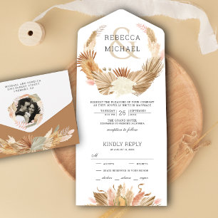 Invitation Tout En Un Rustique Boho Pampas Grass Wreath Séché Palm Maria