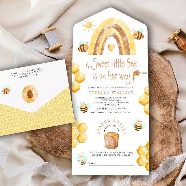 Invitation Tout En Un Rustique Boho Rainbow Sweet Little Bee Baby shower (Créateur téléchargé)