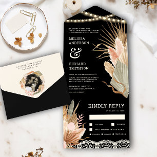 Invitation Tout En Un Rustique Boho séché Palm Pampas Mariage noir
