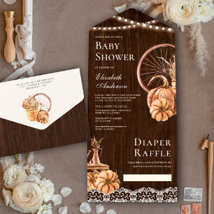 Invitation Tout En Un Rustique Bois Automne Tomate Bohème Baby Shower