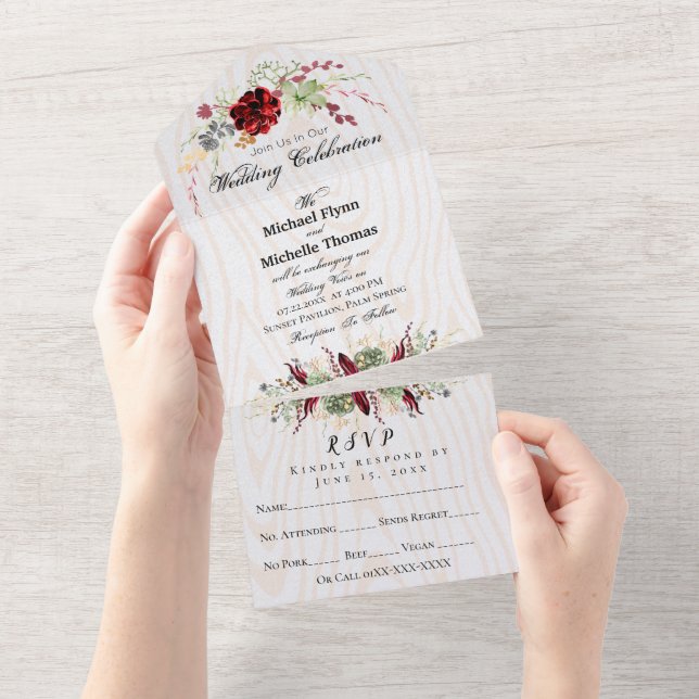 Invitation Tout En Un Rustique Bois Mariage Bourgogne (Déchirure)