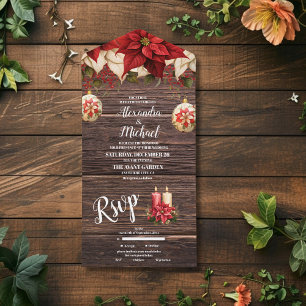 Invitation Tout En Un Rustique Bois Poinsettia Floral Mariage de Noël