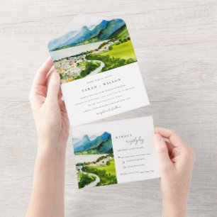 Invitation Tout En Un Rustique Campagne Lake Village Mariage paysager