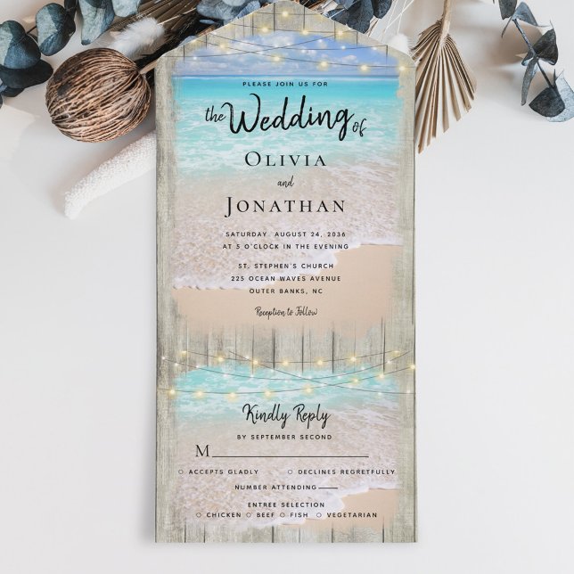 Invitation Tout En Un Rustique Coastal Destination Plage Mariage (Créateur téléchargé)