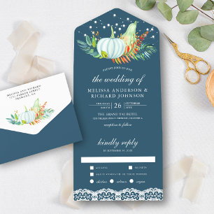 Invitation Tout En Un Rustique Dusty Blue Lace Mariage de automne Citrou