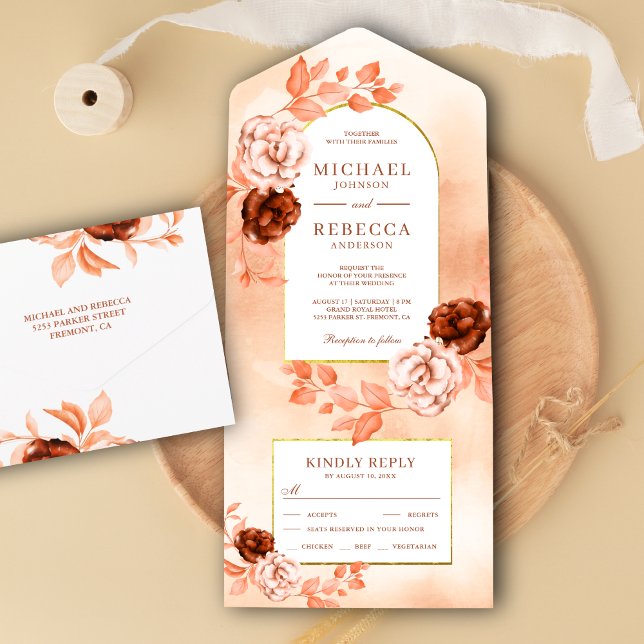 Invitation Tout En Un Rustique Earthy Boho Floral Arch Mariage en terre  (Créateur téléchargé)