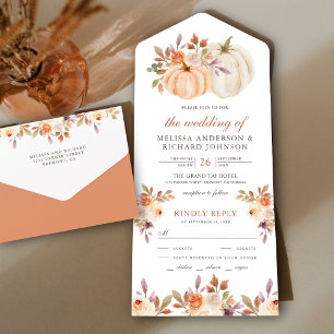 Invitation Tout En Un Rustique Earthy Dusty Pêcher Floral Citrouille Mar