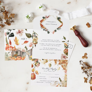 Invitation Tout En Un Rustique Floral Automne Mariage   Feuilles automna