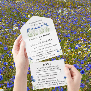 Invitation Tout En Un Rustique Floral Cornflowers Mariage de la respirat