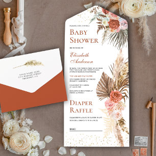 Invitation Tout En Un Rustique Floral Terreux Bohème Baby Shower avec He