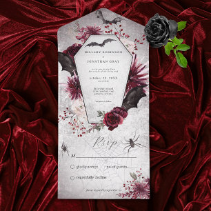 Invitation Tout En Un Rustique gothique Noir Bourgogne Halloween Pas de