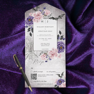 Invitation Tout En Un Rustique gothique rose et violet Halloween Code QR