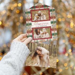 Invitation Tout En Un Rustique Joyeux Noël Botanique Plaid 2 Photo