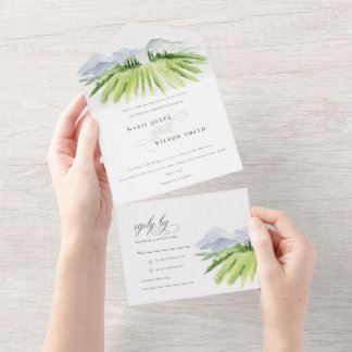 Invitation Tout En Un Rustique Script Winery Vineyard Mountain Mariage