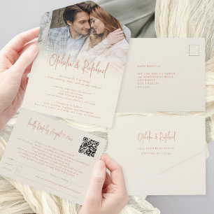 Invitation Tout En Un Rustique superposition photo QR Code Cream Mariage