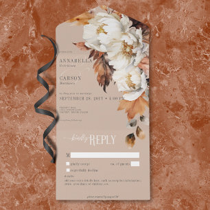 Invitation Tout En Un Rustique Tan & Crème Automne Floral & Feuille Pas