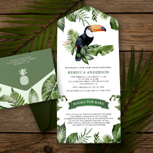 Invitation Tout En Un Rustique Tropical Jungle Cute Baby shower Toucan