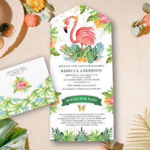 Invitation Tout En Un Rustique Tropical Jungle Cute Flamant rose Baby sh