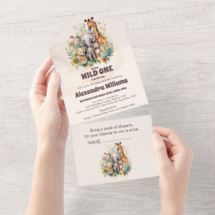 Invitation Tout En Un Safari Animaux sauvages Un Baby shower