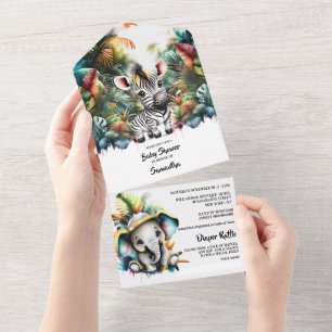Invitation Tout En Un Safari aventure mignon animaux sauvages jungle ver