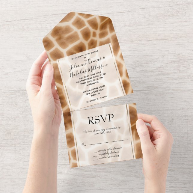 Invitation Tout En Un Safari Brown Cream Giraffe (Déchirure)