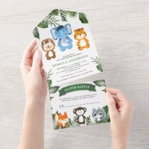 Invitation Tout En Un Safari dans la jungle tropicale Animaux mignons Ba