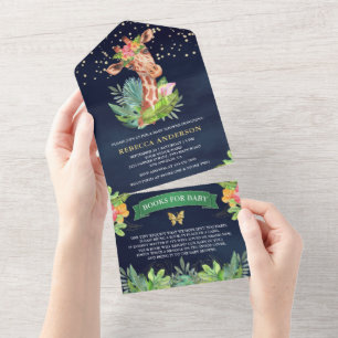 Invitation Tout En Un Safari dans la Jungle Tropicale Baby Shower Marin