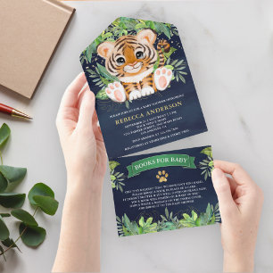 Invitation Tout En Un Safari dans la jungle tropicale Tigre mignon marin