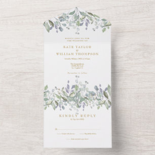 Invitation Tout En Un Sage Et Lilas Or Floral Monogram Mariage