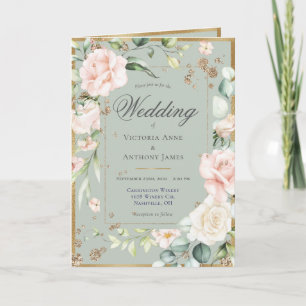 Invitation Tout-en-un Sage Floral Vert Mariage élégant