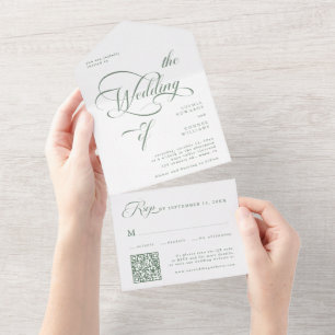 Invitation Tout En Un Sage Green Elegant Classy Calligraphy Mariage