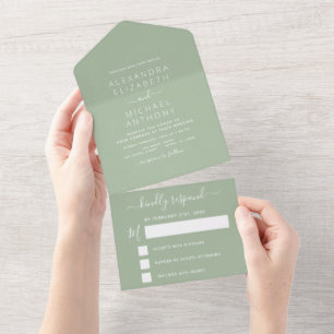 Invitation Tout En Un Sage Green Mariage Typographie moderne