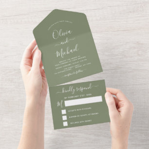 Invitation Tout En Un Sage Green Mariage Typographie moderne RSVP