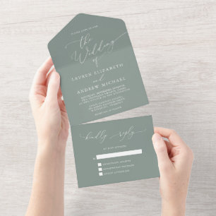 Invitation Tout En Un Sage Green Minimaliste tout en un Mariage