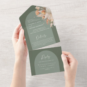 Invitation Tout En Un Sage Green pampas bohème herbe mariage