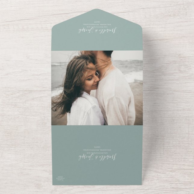 Invitation Tout En Un Sage Green Photo Sceau et envoyer (Dehors)