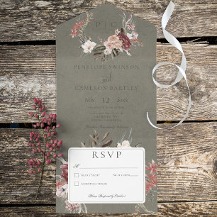 Invitation Tout En Un Sage Green Vintage Floral Wreath Pas de dîner