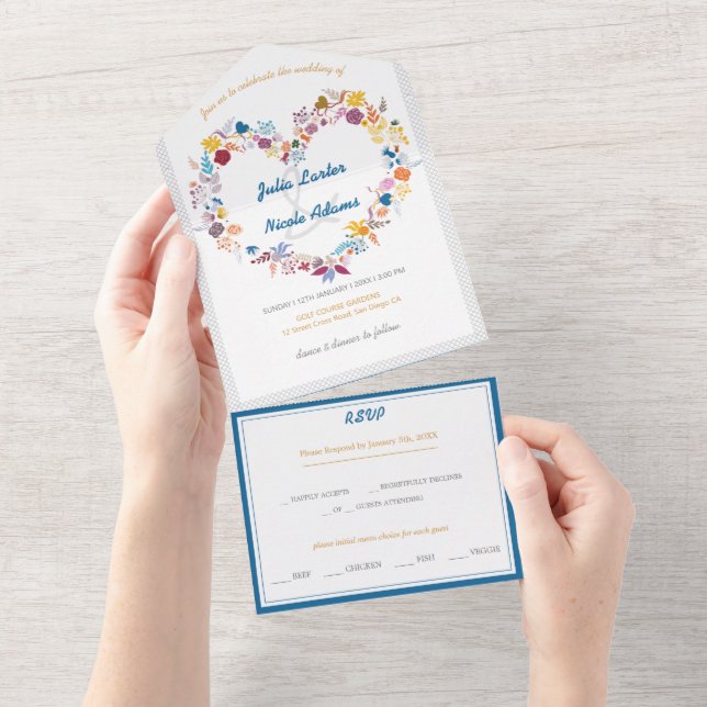 Invitation Tout En Un Saint-Valentin Fleurs d'amour Fleurir Mariage (Déchirure)