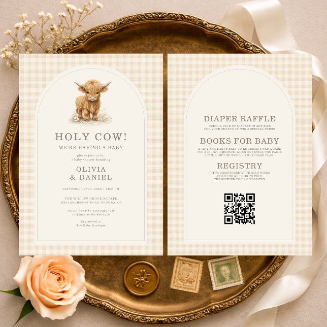 Invitation Tout en Un Sainte Vache Baby Shower à Carreaux (Créateur téléchargé)